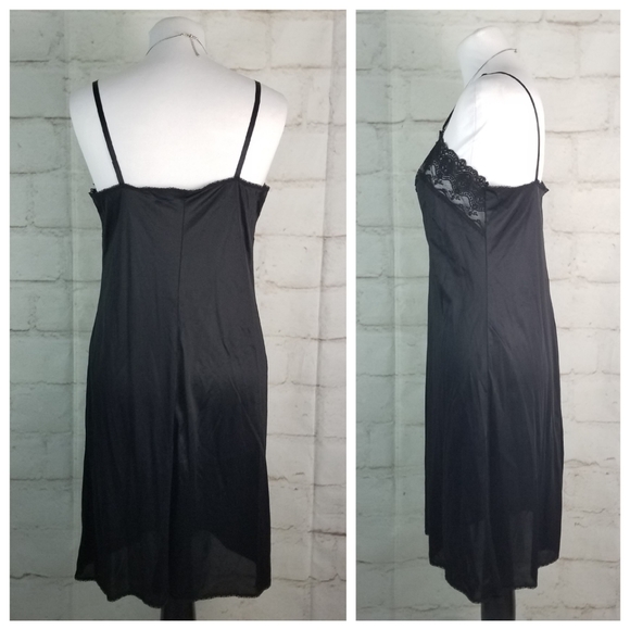 Vintage Smart Size 38 Black Slip Chemise Short Nightie Lace Inlay Bustline - Picture 4 of 6